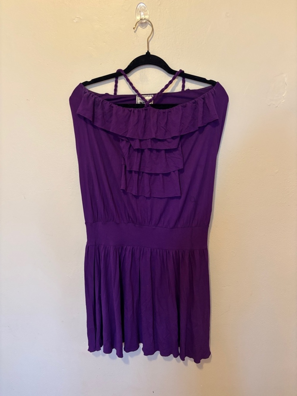 Pink Rose Purple Ruffled Off-Shoulder Dress
